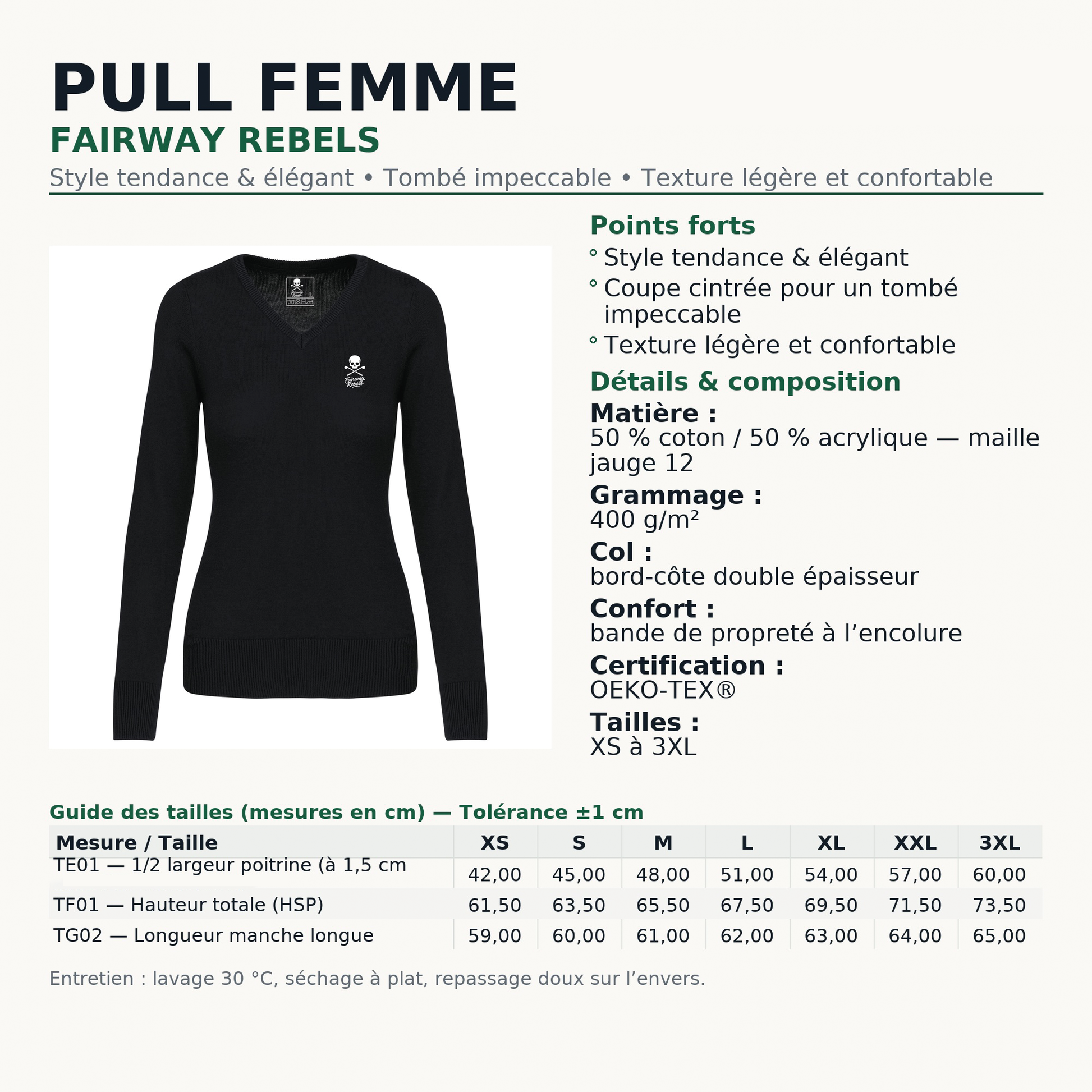 Pull Femme Col V Bleu Marine - Fairway Rebels - Fairway Rebels golf
