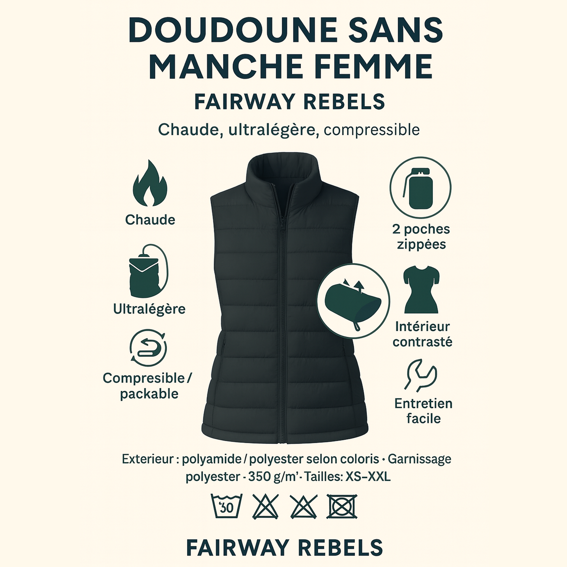 Doudoune Femme Sans Manche Blanche Fairway Rebels - Fairway Rebels golf