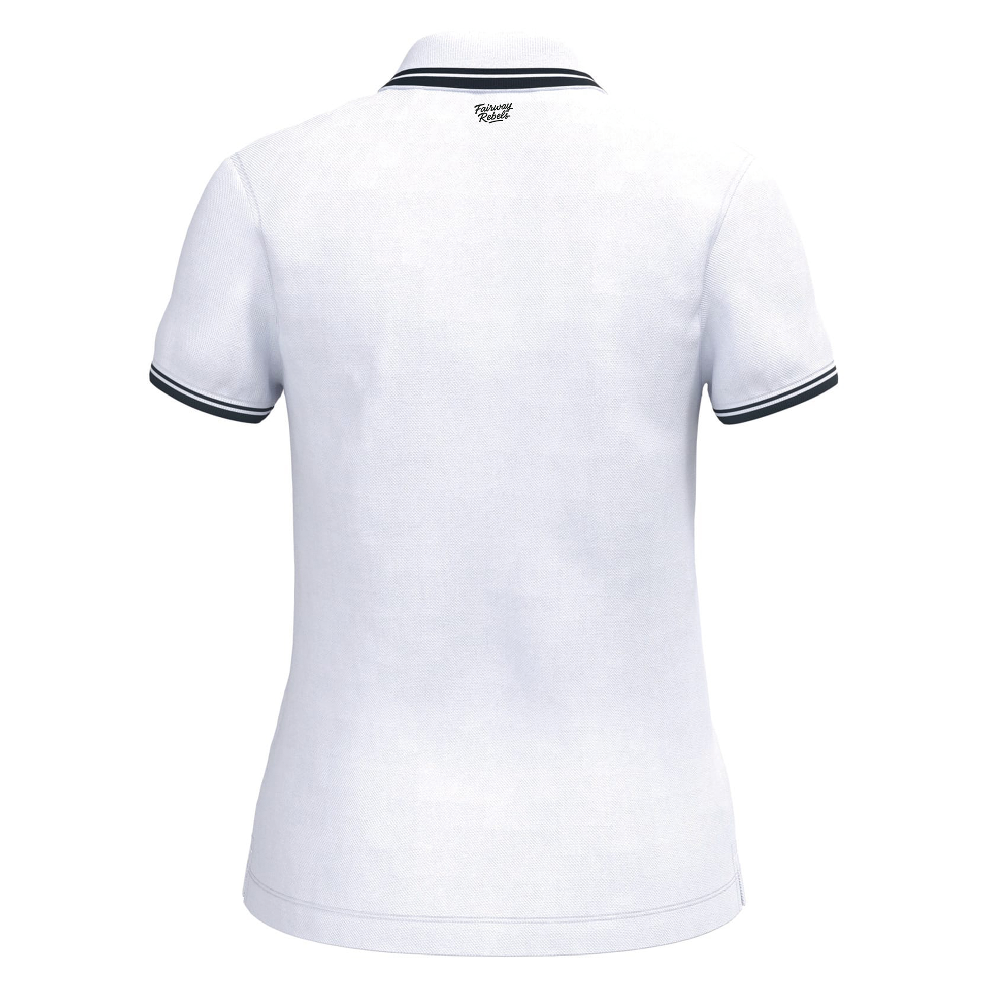 Polo de golf Femme Blanc lisérés Bleu Marine - Fairway Rebels golf