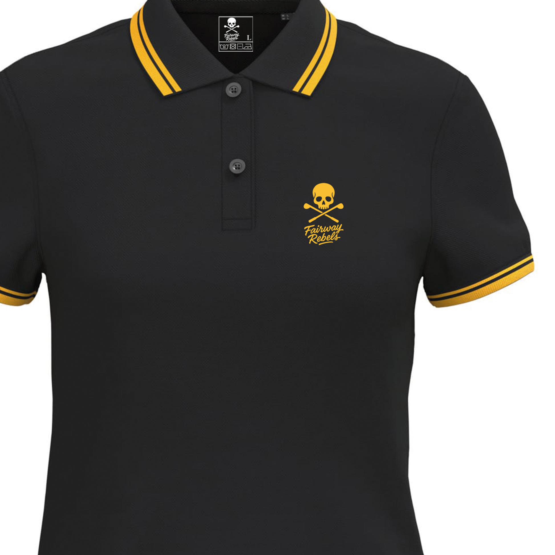 Polo de golf Femme Noir Liserés Jaune - Fairway Rebels golf