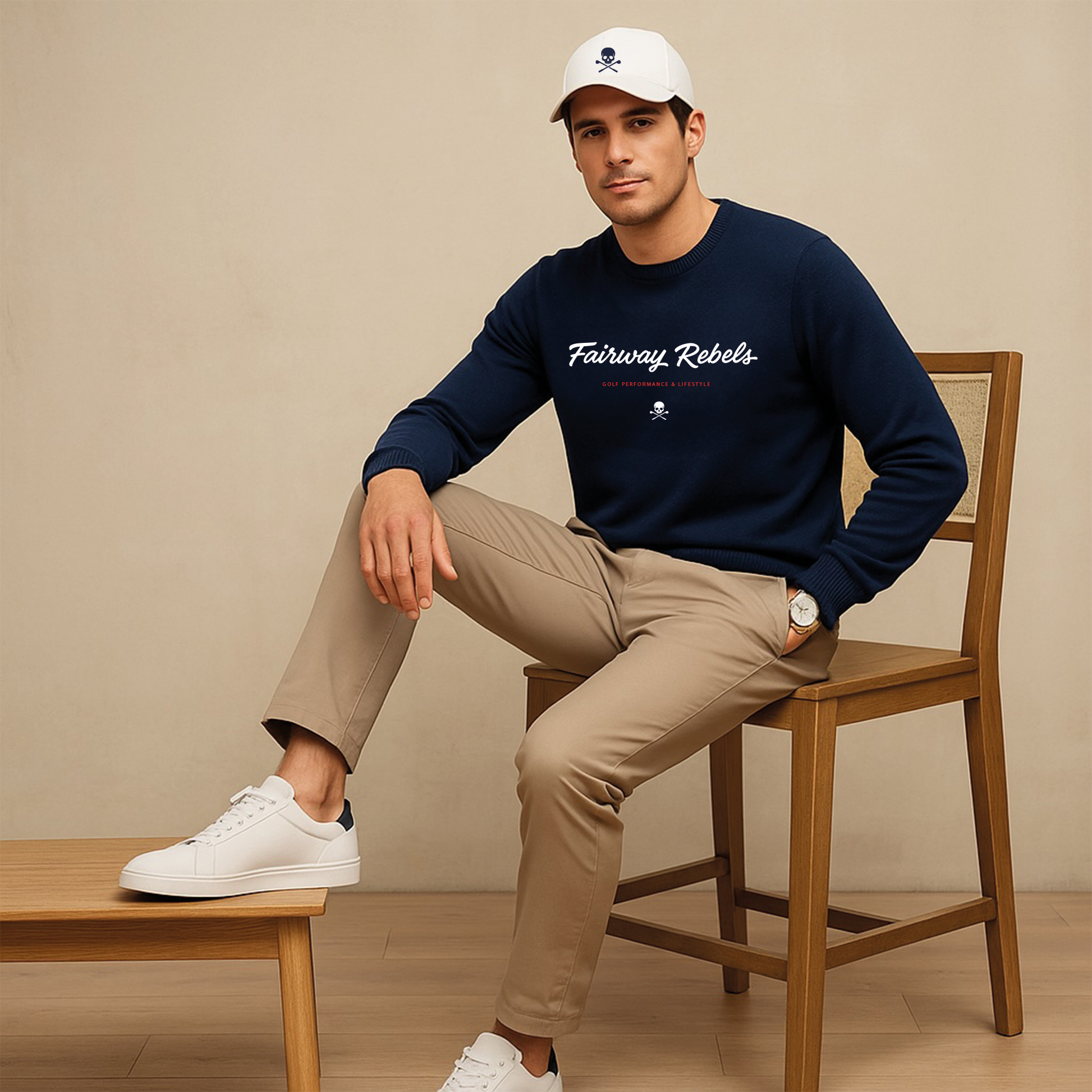 Pull Col Rond Homme Bleu Marine Lifestyle - Fairway Rebels golf - -69.00 EUR