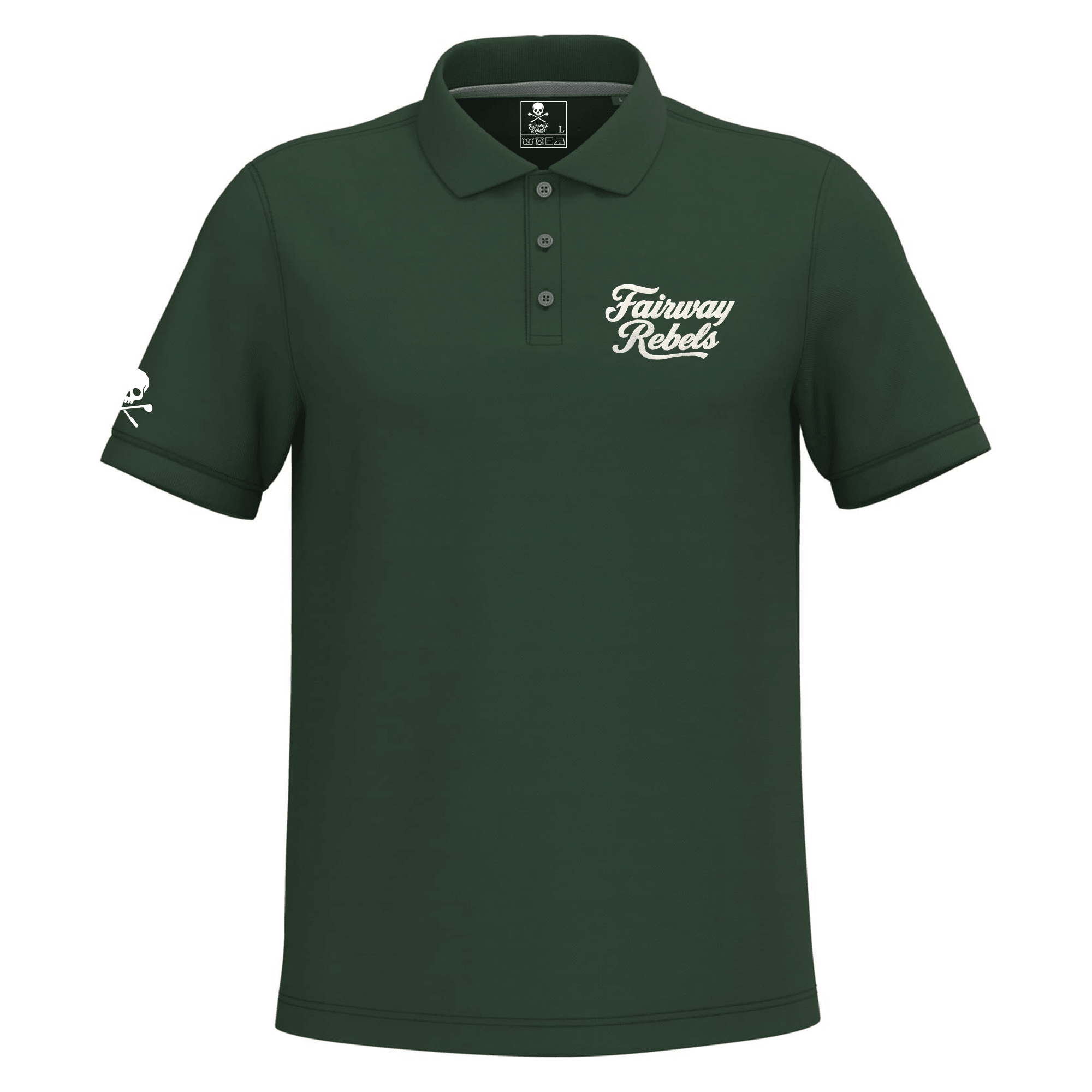 Polo de golf homme vert foncé avec logo blanc, manches courtes, col classique