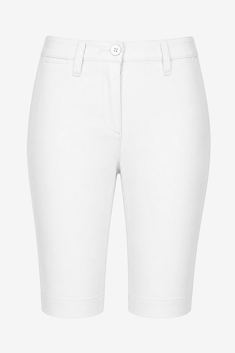 Bermuda chino pour femme blanc, passants et poches sur l’avant