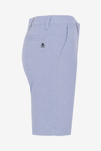 Bermuda de golf femme en chino bleu clair, taille avec passants, logo tête de mort