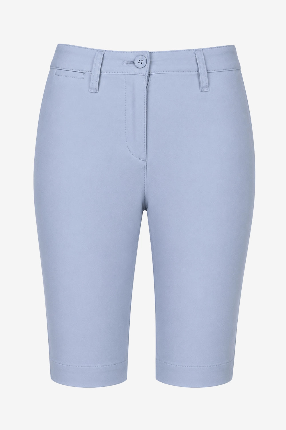 Bermuda chino pour femme bleu clair, passants et poches sur l’avant