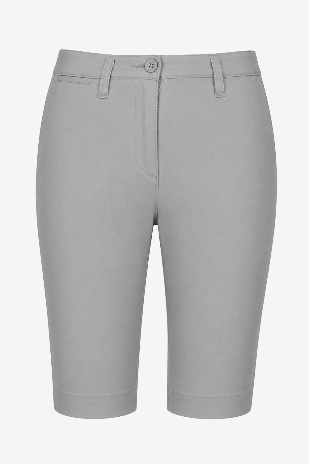 Bermuda chino pour femme gris clair, passants et poches sur l’avant