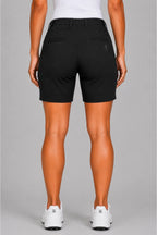 Bermuda chino femme noir, vue arrière, poches plaquées, coupe courte.