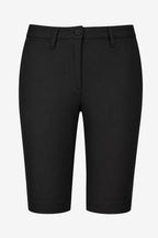 Bermuda chino femme noir, fermeture boutonnée et poches, coupe droite, longueur genou.