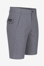 Bermuda de golf homme gris, logo FARWAY REBELS sur poche, passants et taille mi-haute