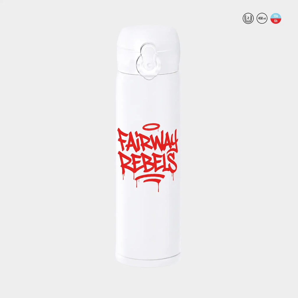 Isolierte Trinkflasche mit roter Grafik