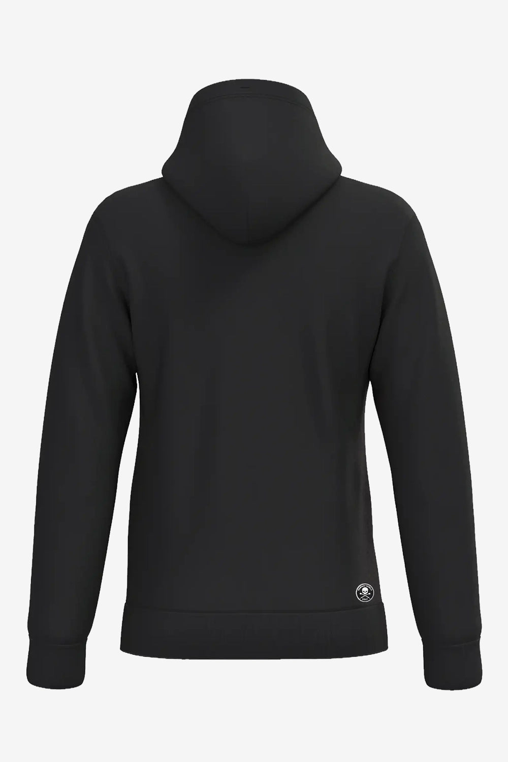 Sweat de golf à capuche homme noir, poche kangourou et petit écusson au bas
