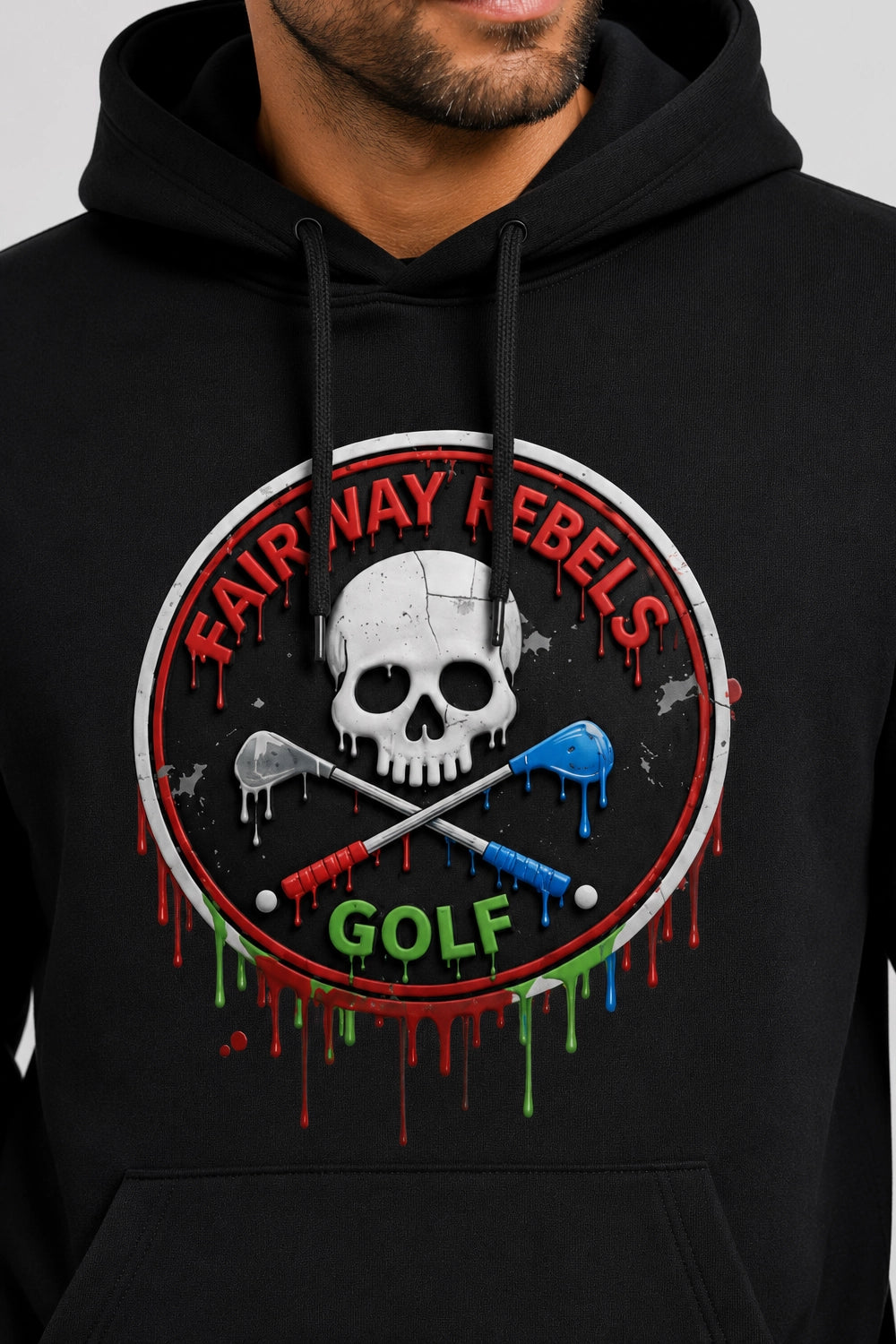 Sweat de golf à capuche noir avec grand logo crâne « Fairway Rebels Golf »
