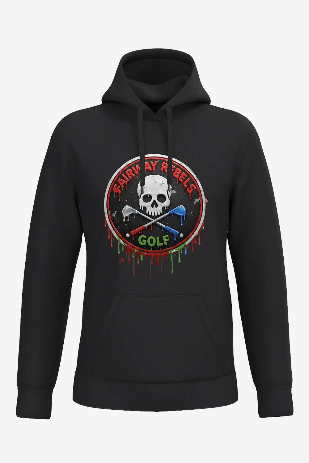 Sweat de golf à capuche noir, grand motif crâne « Fairway Rebels Golf »