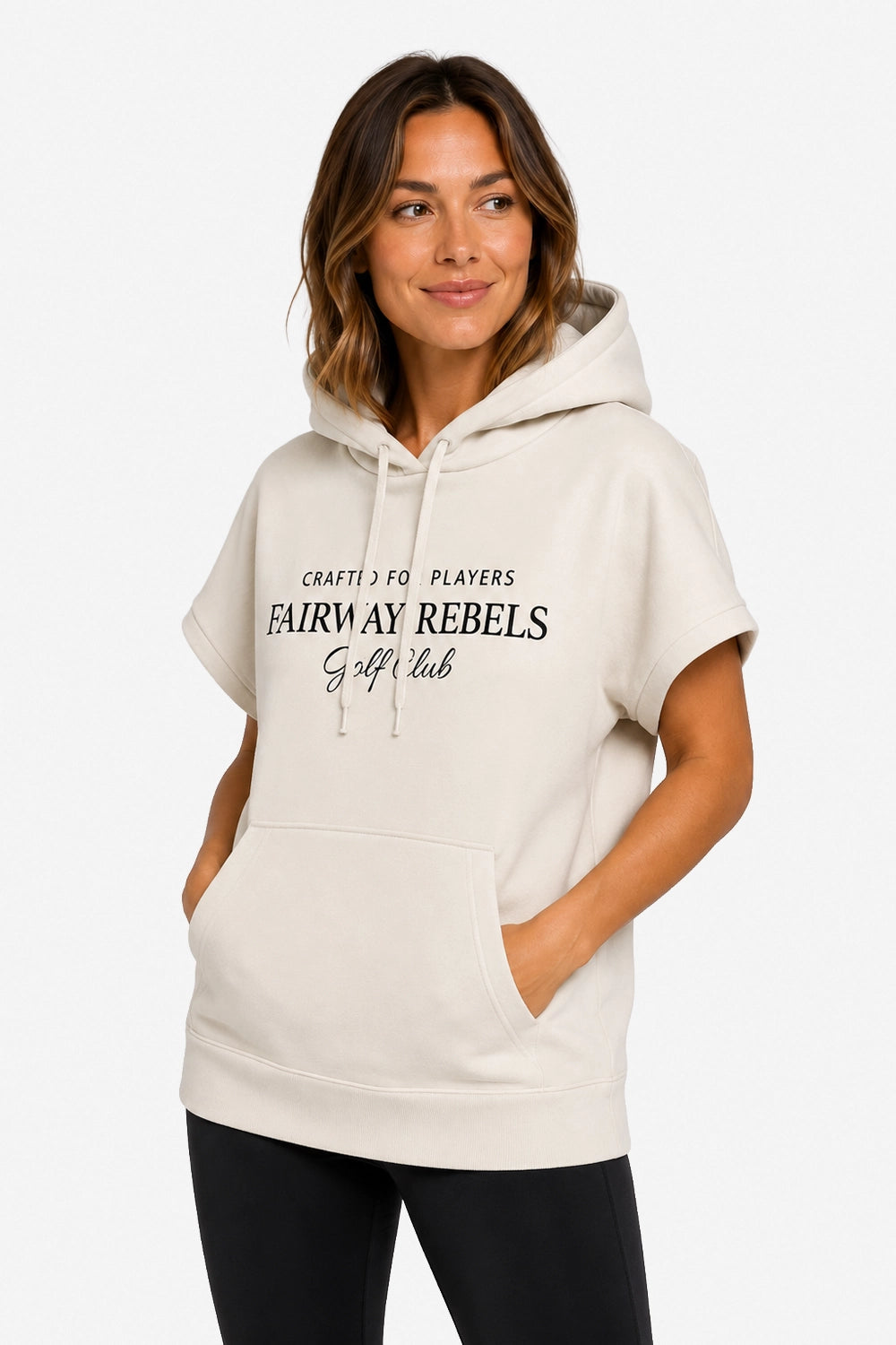 Sweat à capuche oversize sans manches beige, imprimé « FAIRWAY REBELS Golf Club »