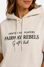 Sweat à capuche sans manches beige, gros plan imprimé « FAIRWAY REBELS Golf Club »