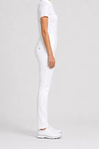 Pantalon de golf chino blanc pour femme, coupe droite, poches et passants.