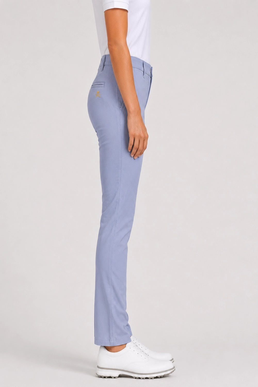 Pantalon chino de golf femme bleu ciel, coupe droite, jambes longues, taille à passants