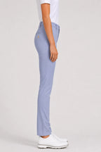 Pantalon chino de golf femme bleu ciel, coupe droite, jambes longues, taille à passants
