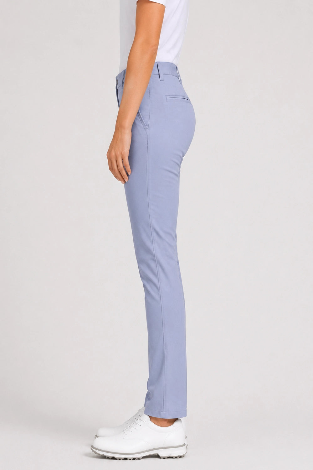 Pantalon chino de golf femme bleu ciel, coupe droite, poches avant, ourlet bas