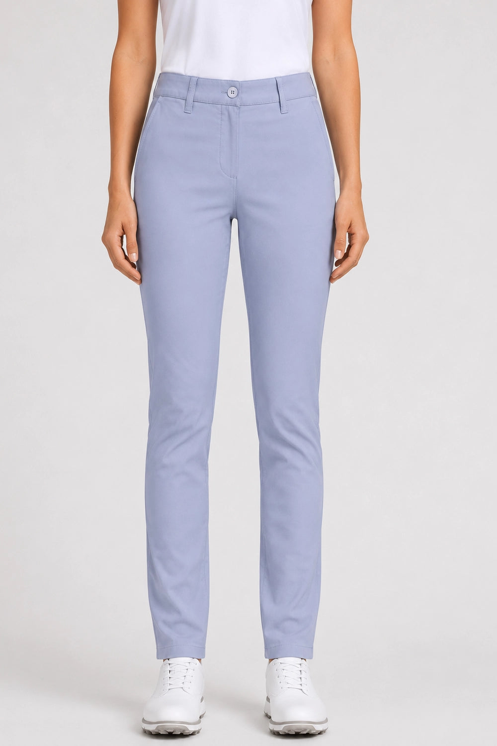 Pantalon chino de golf femme bleu ciel, taille mi-haute, coupe droite, poches discrètes