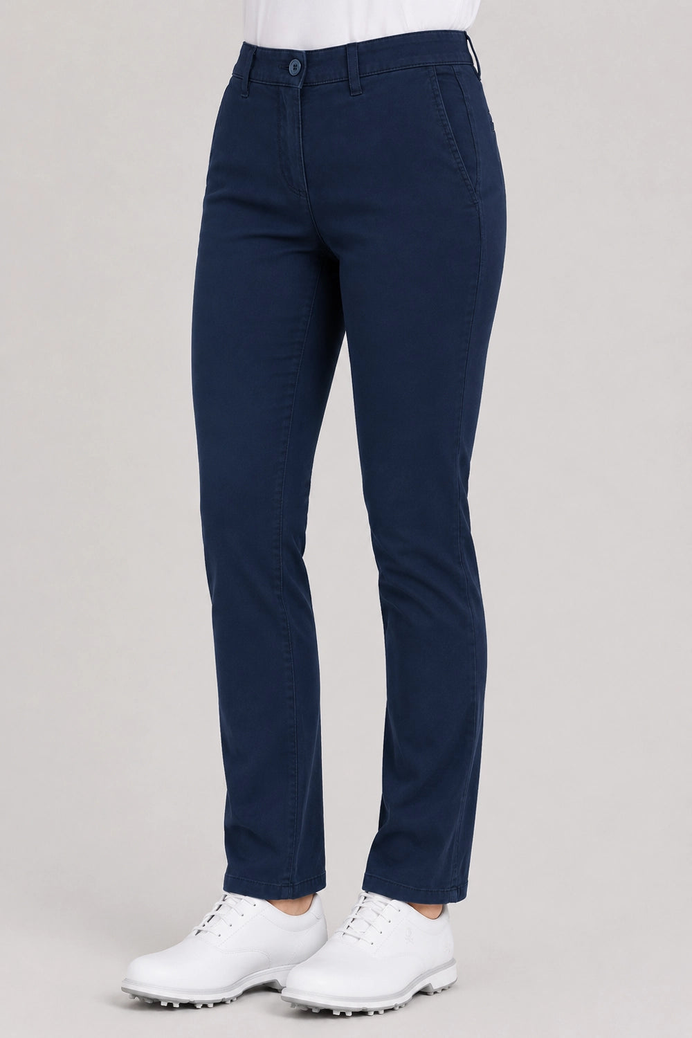 Pantalon chino de golf femme bleu marine, coupe droite, jambes longues, passants de ceinture