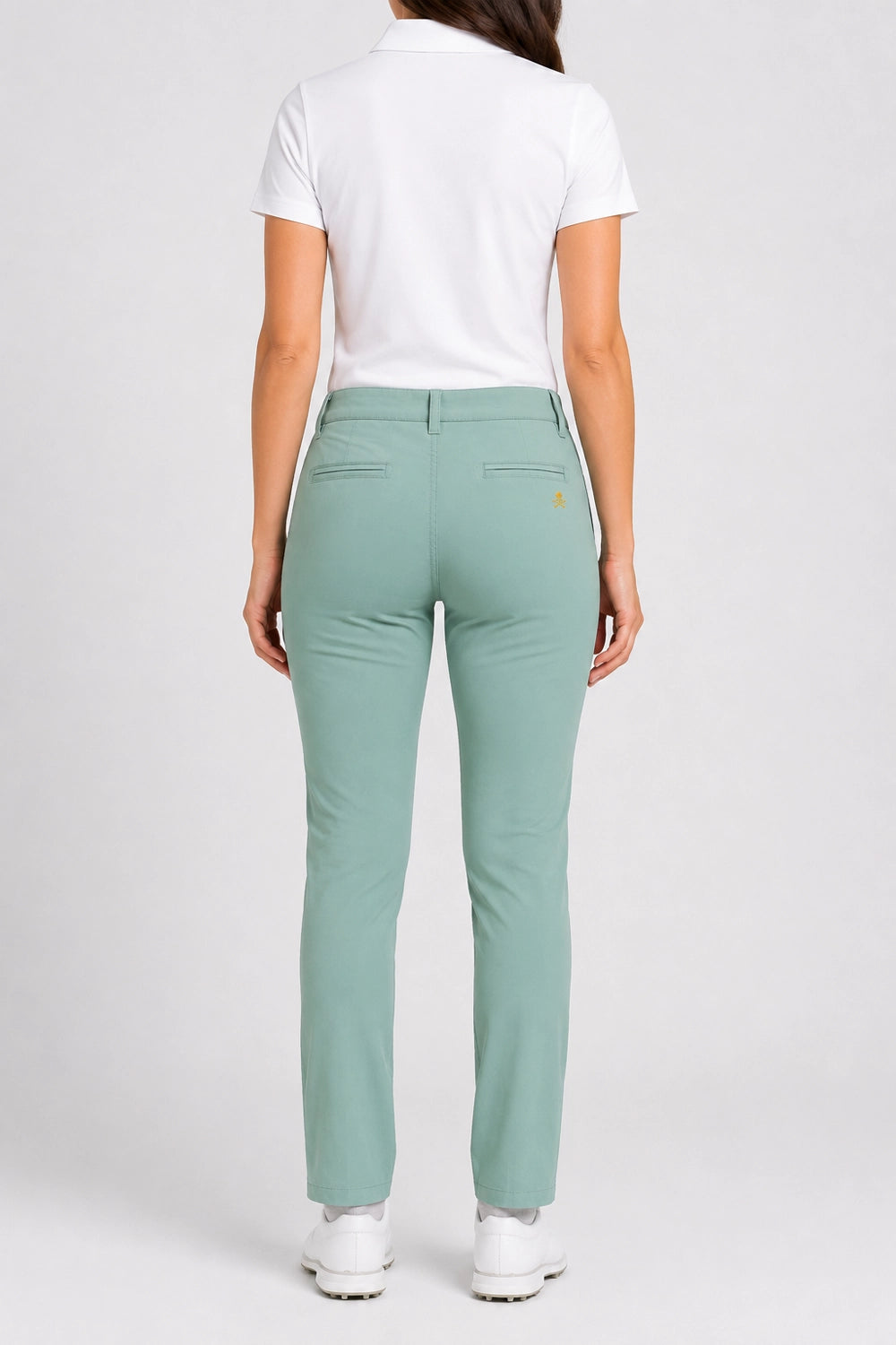 Pantalon chino de golf femme vert menthe, coupe droite, poches et passants