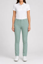 Pantalon chino de golf femme vert menthe, devant, poches discrètes et bouton