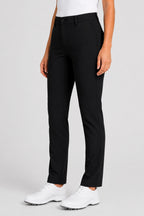 Pantalon de golf femme noir, fermeture boutonnée et poches, coupe droite.