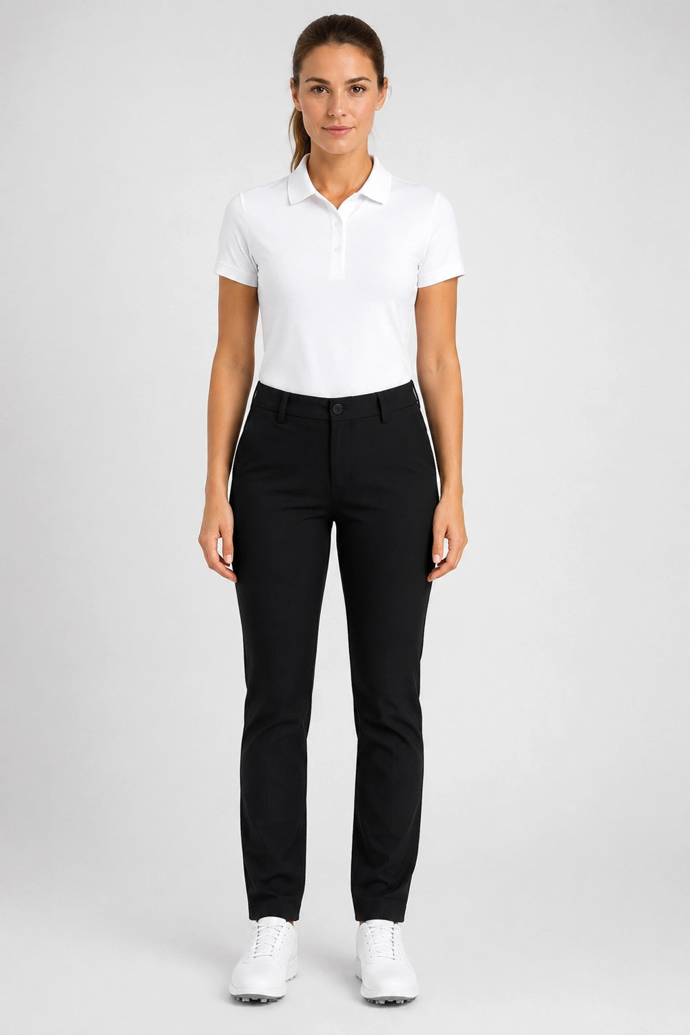 pantalon de golf déperlant noir, taille mi-haute, poches et passants