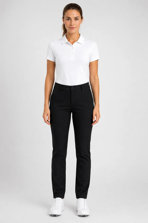 pantalon de golf déperlant noir, taille mi-haute, poches et passants