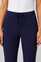 Pantalon de golf stretch femme bleu marine, taille élastique avec cordon à nouer