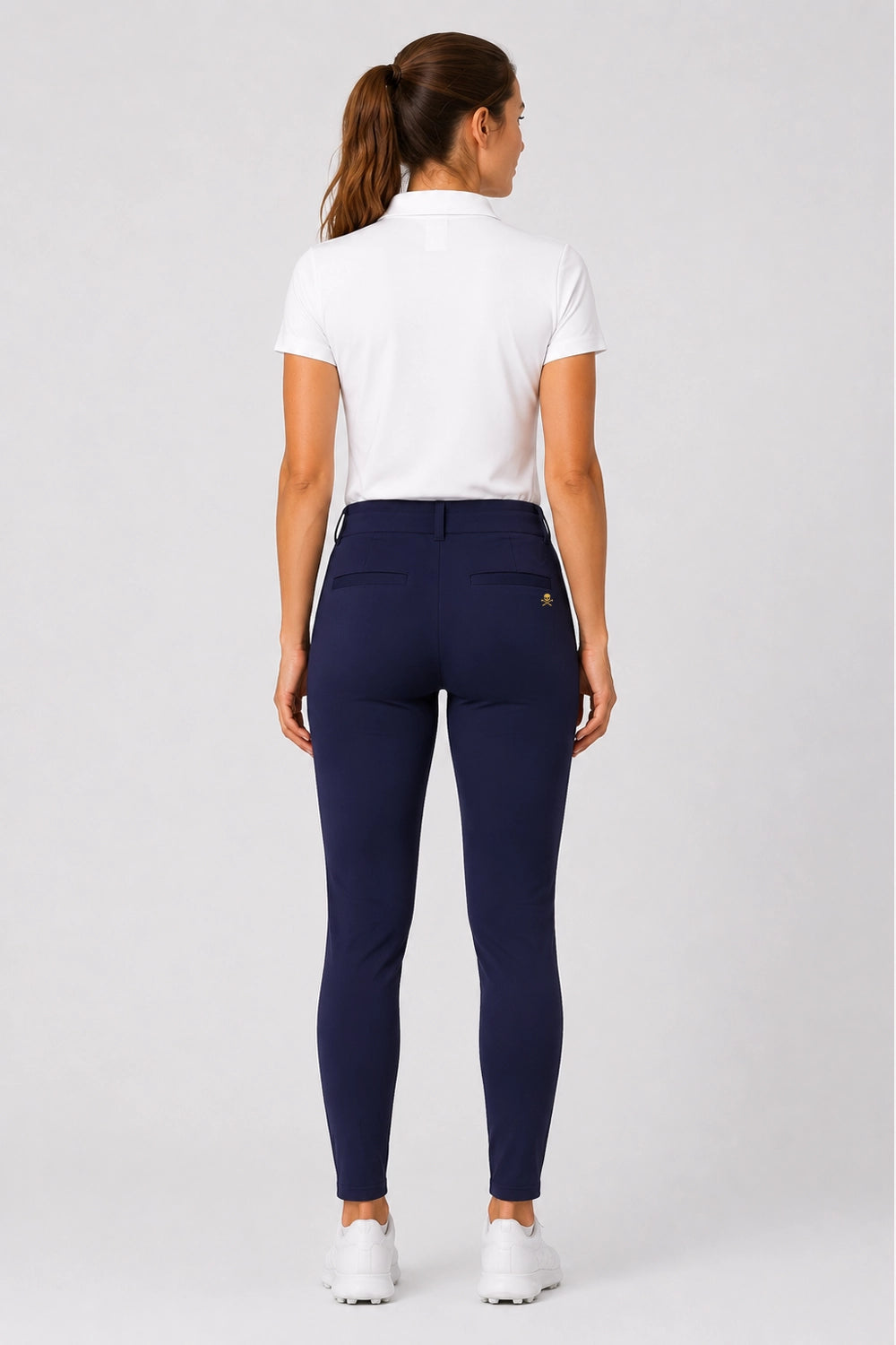 Pantalon de golf stretch femme bleu marine, coupe ajustée longueur cheville