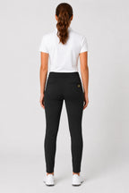 Pantalon de golf stretch femme noir, taille élastique à cordon, coupe ajustée