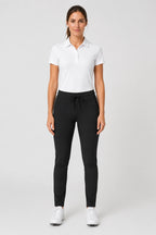 Pantalon de golf stretch femme noir, taille à cordon, coupe près du corps