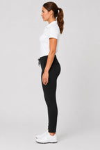 Pantalon de golf stretch femme noir, jambe fuselée, cordon à la taille