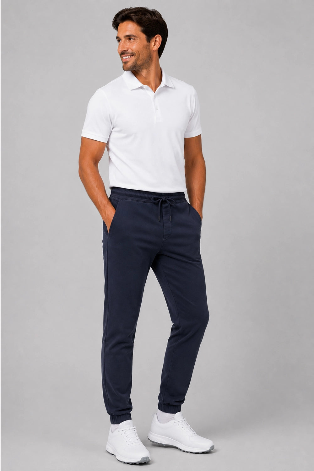 Pantalon de golf bleu marine homme à cordon, poches et chevilles resserrées