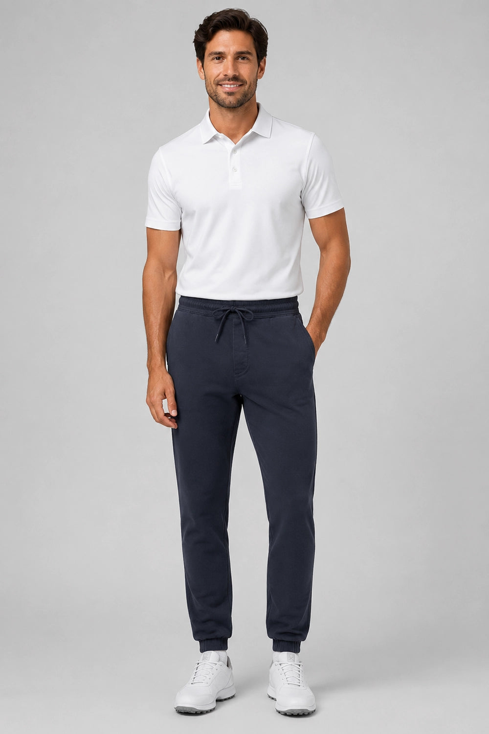 Pantalon de golf bleu marine homme, cordon à la taille, poches et jambe droite