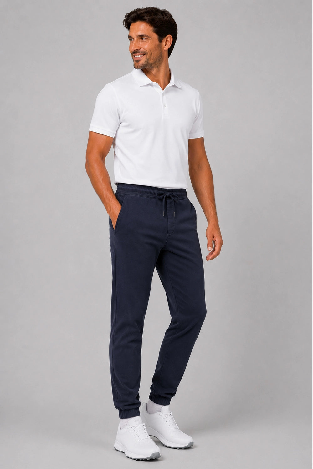 Pantalon de golf bleu marine pour homme, coupe fuselée, cordon à la taille, bas resserré