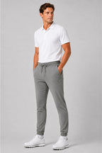 Pantalon de golf homme gris, taille à cordon, jambes légèrement ajustées, bas resserré