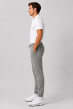Pantalon de golf homme gris, vue de profil, taille à cordon, bas resserré