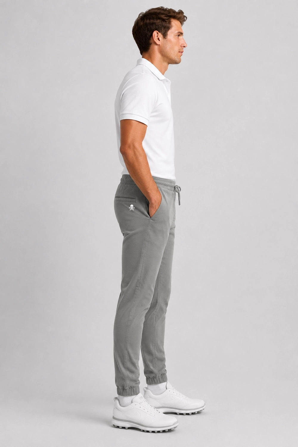 Pantalon de golf homme Flex gris graphite, coupe droite, taille à cordon.