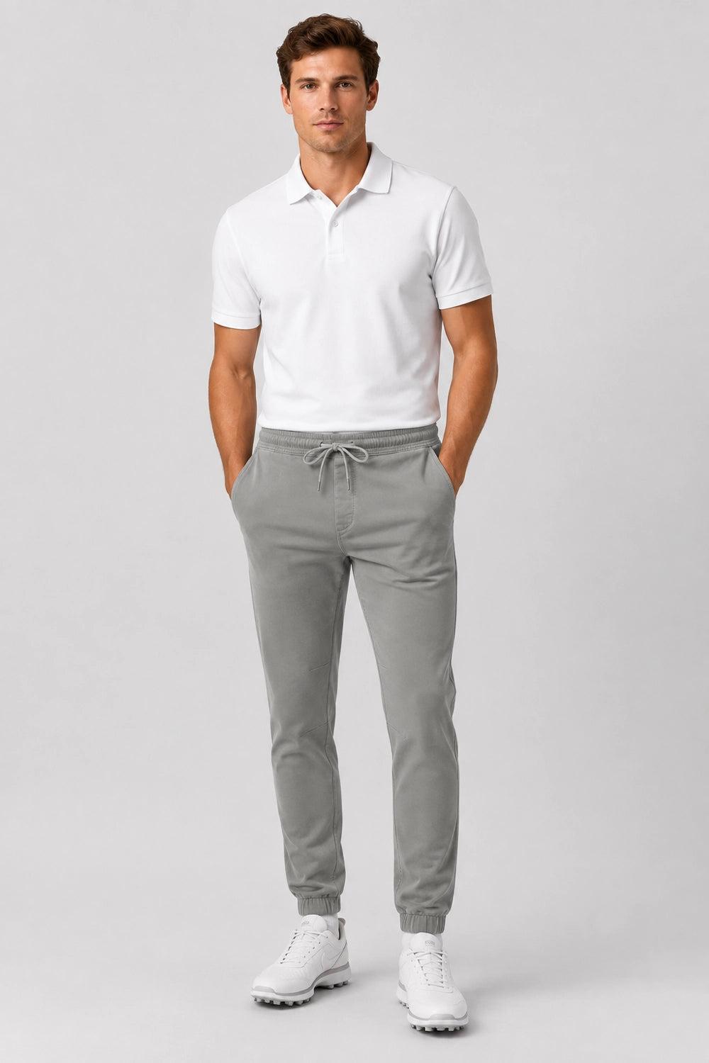 Pantalon de golf Flex gris graphite, poches latérales, taille élastique à cordon.