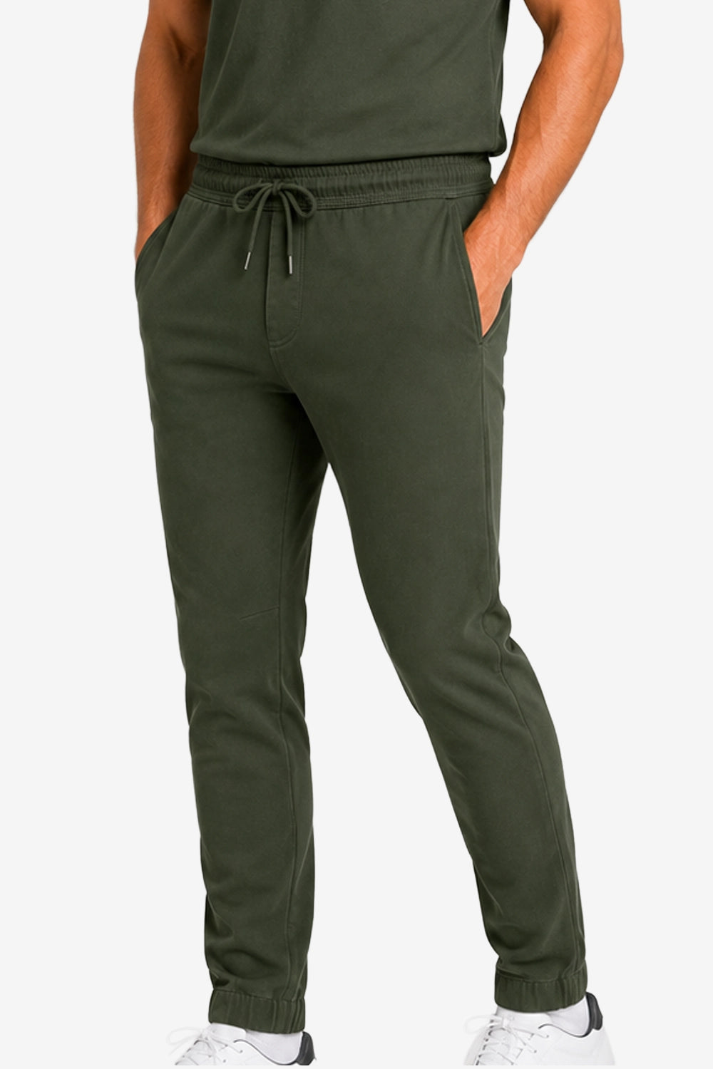 Pantalon de golf homme vert, taille élastique à cordon, coupe ajustée, poches