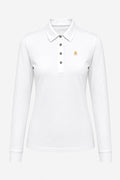Polo manches longues blanc, col chemise à boutons et logo brodé sur la poitrine