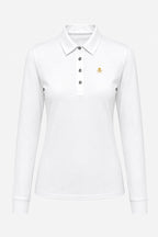 Polo manches longues blanc, col chemise à boutons et logo brodé sur la poitrine