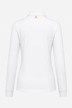 Polo manches longues blanc, vue dos avec logo brodé et col relevé