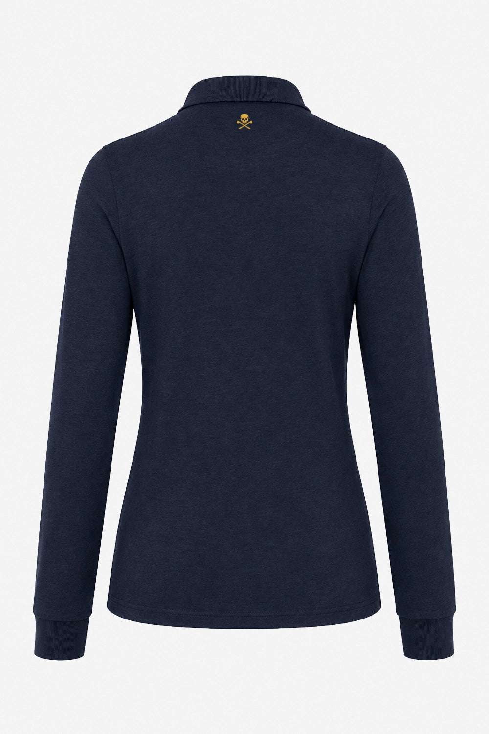 Polo manches longues bleu marine, vue dos, col avec patte boutonnée
