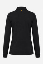 Polo manches longues noir : dos avec col, broderie logo or au centre du dos.