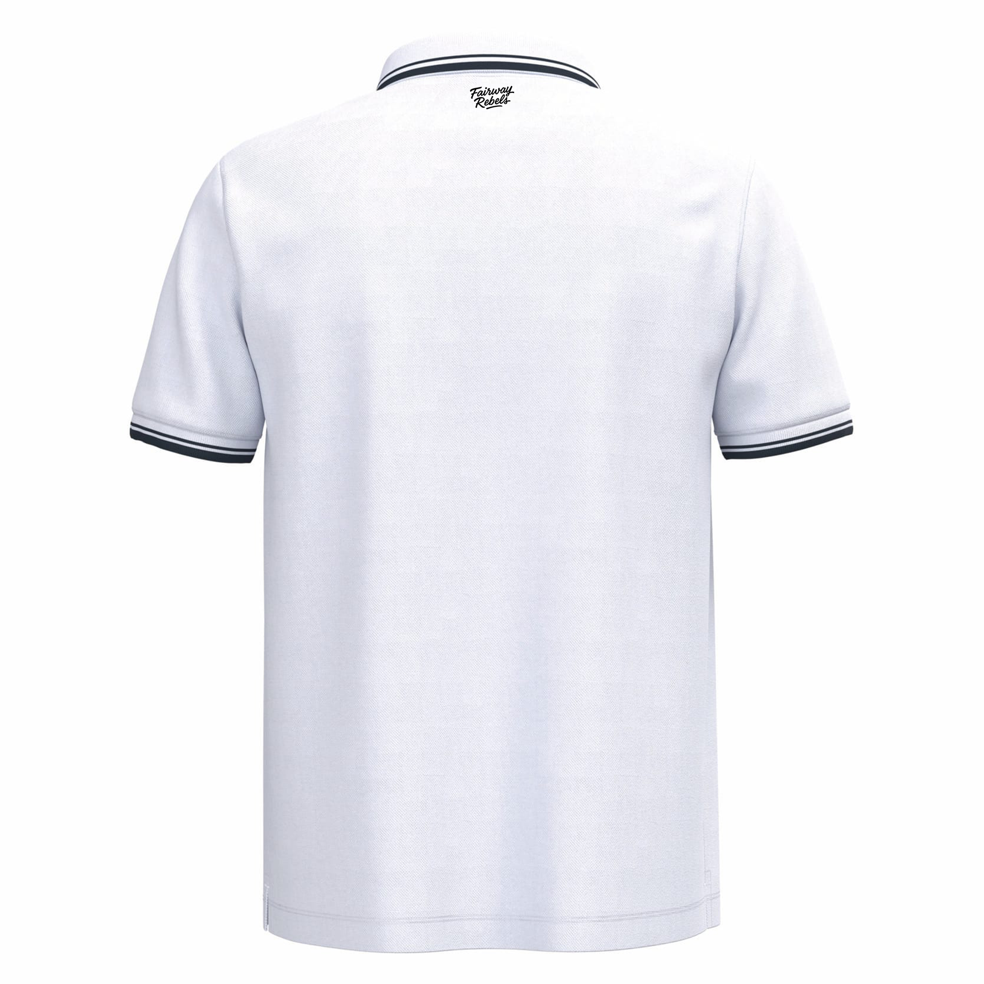 Polo golf homme Blanc liserés Bleu Marine - Fairway Rebels golf