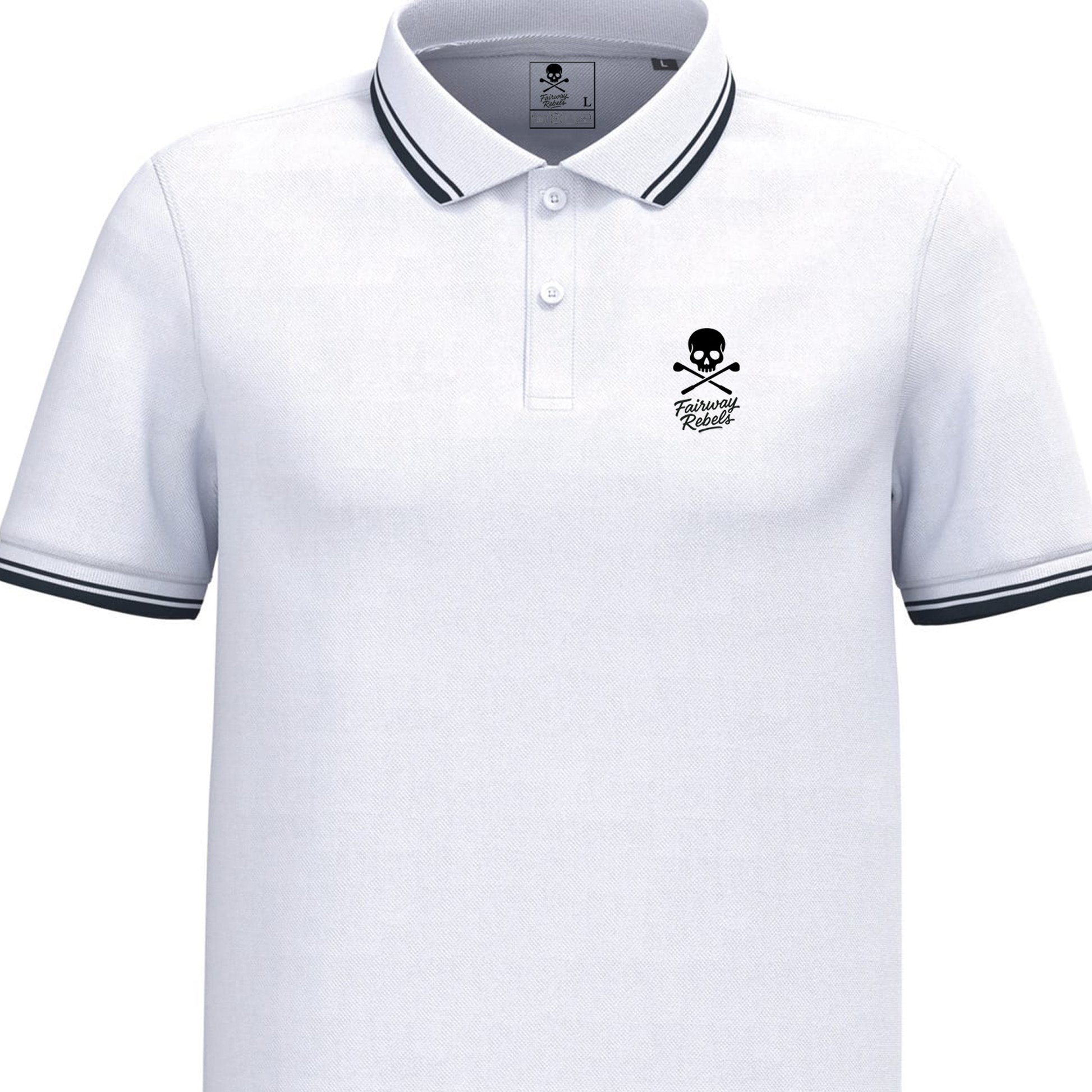 Polo golf homme Blanc liserés Bleu Marine - Fairway Rebels golf